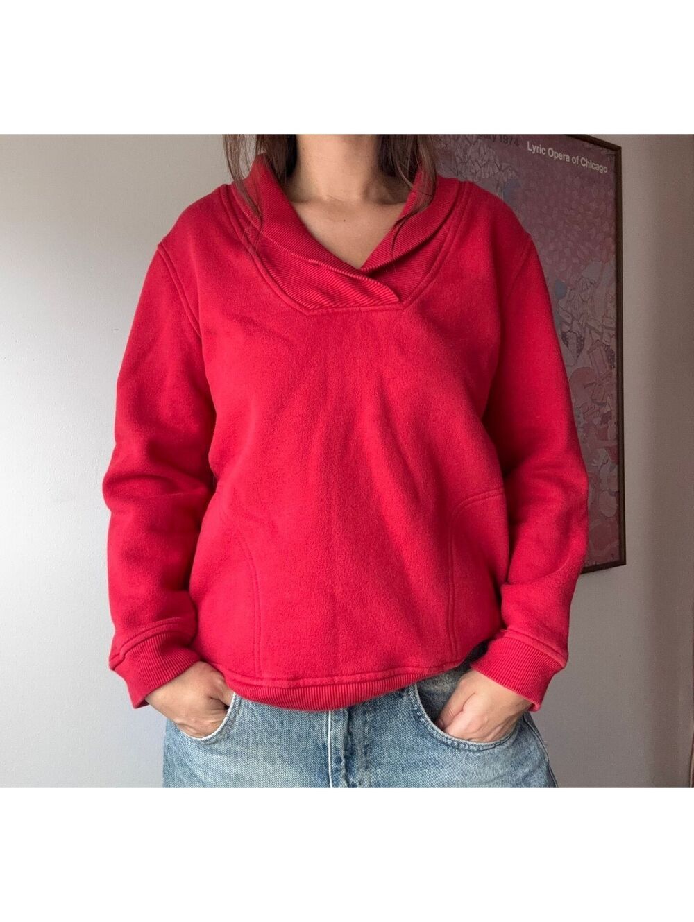 Basic Editions Red Shawl Collar Pullover Sweatshirt